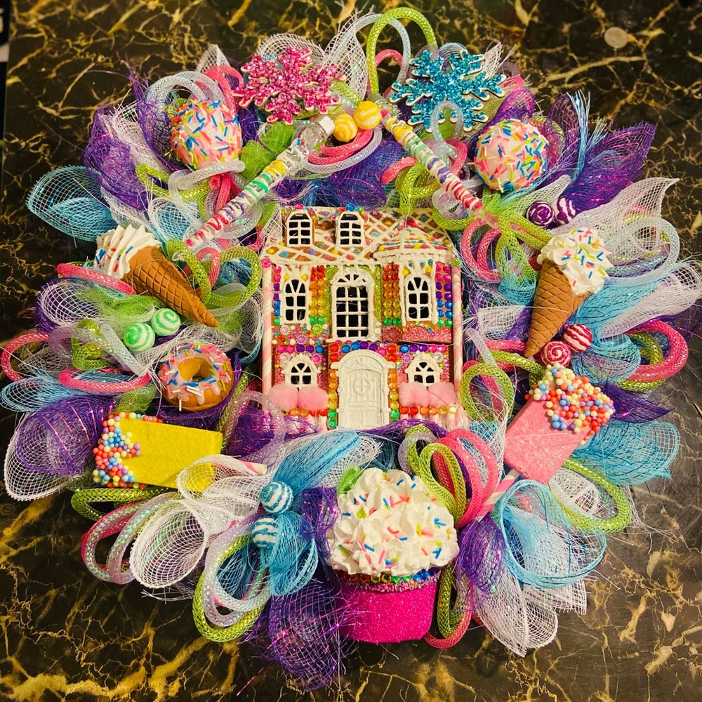 Whimsical Candy House Wreath